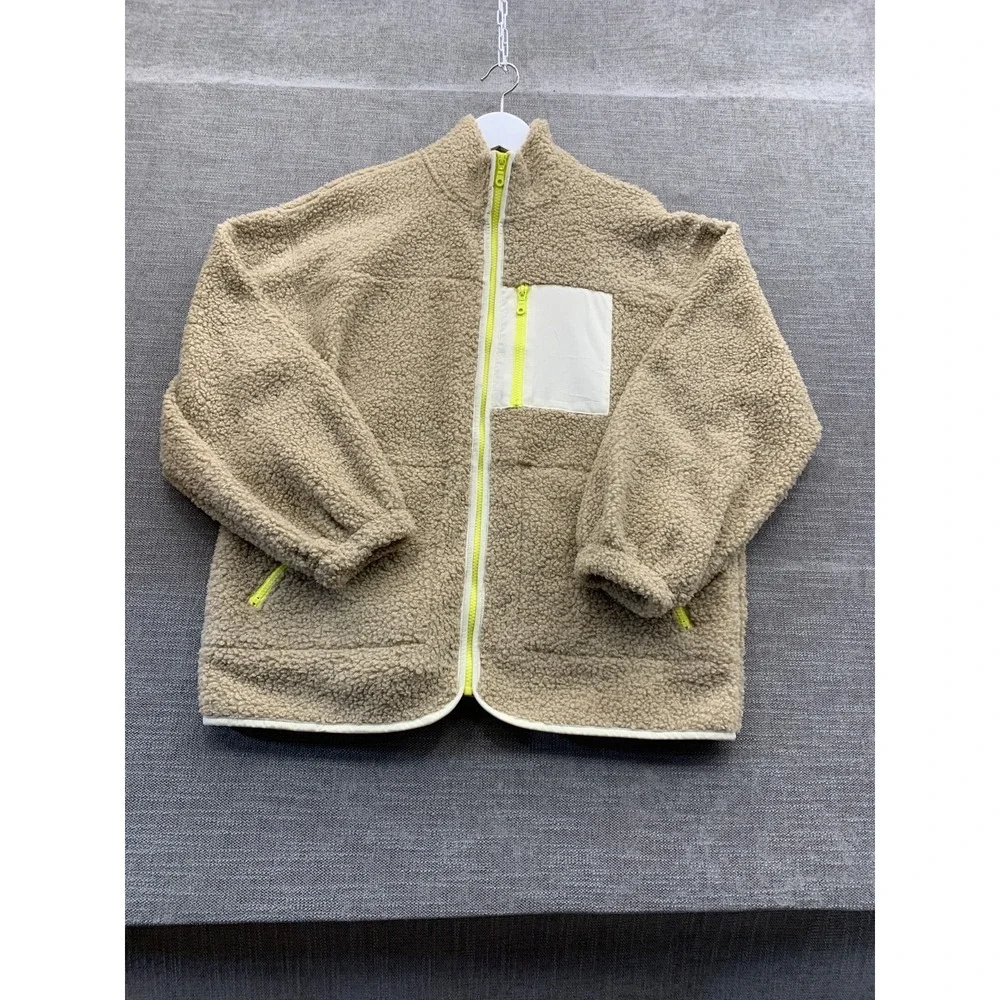 Universal Thread Goods Co Faux Fur Jacket Womens Small Beige Mock Neck Warm Wear